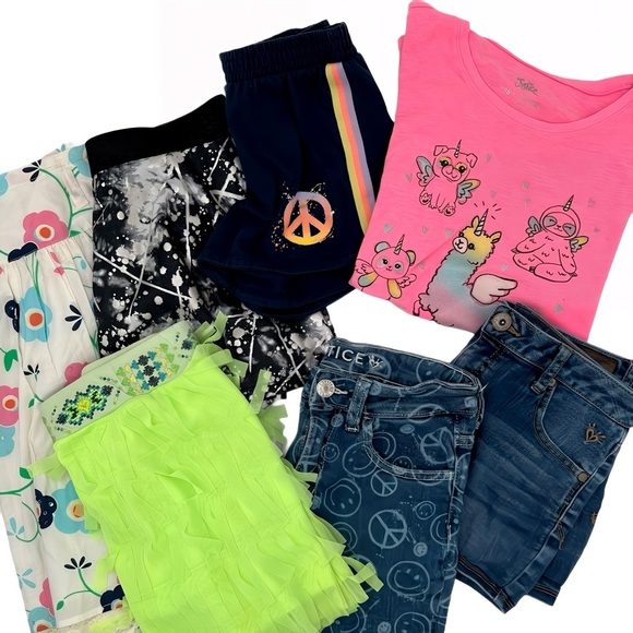 Justice Girls Size 14 Summer Clothes Lot Denim Shorts Skirts Unicorn Tee Bundle - Picture 1 of 14
